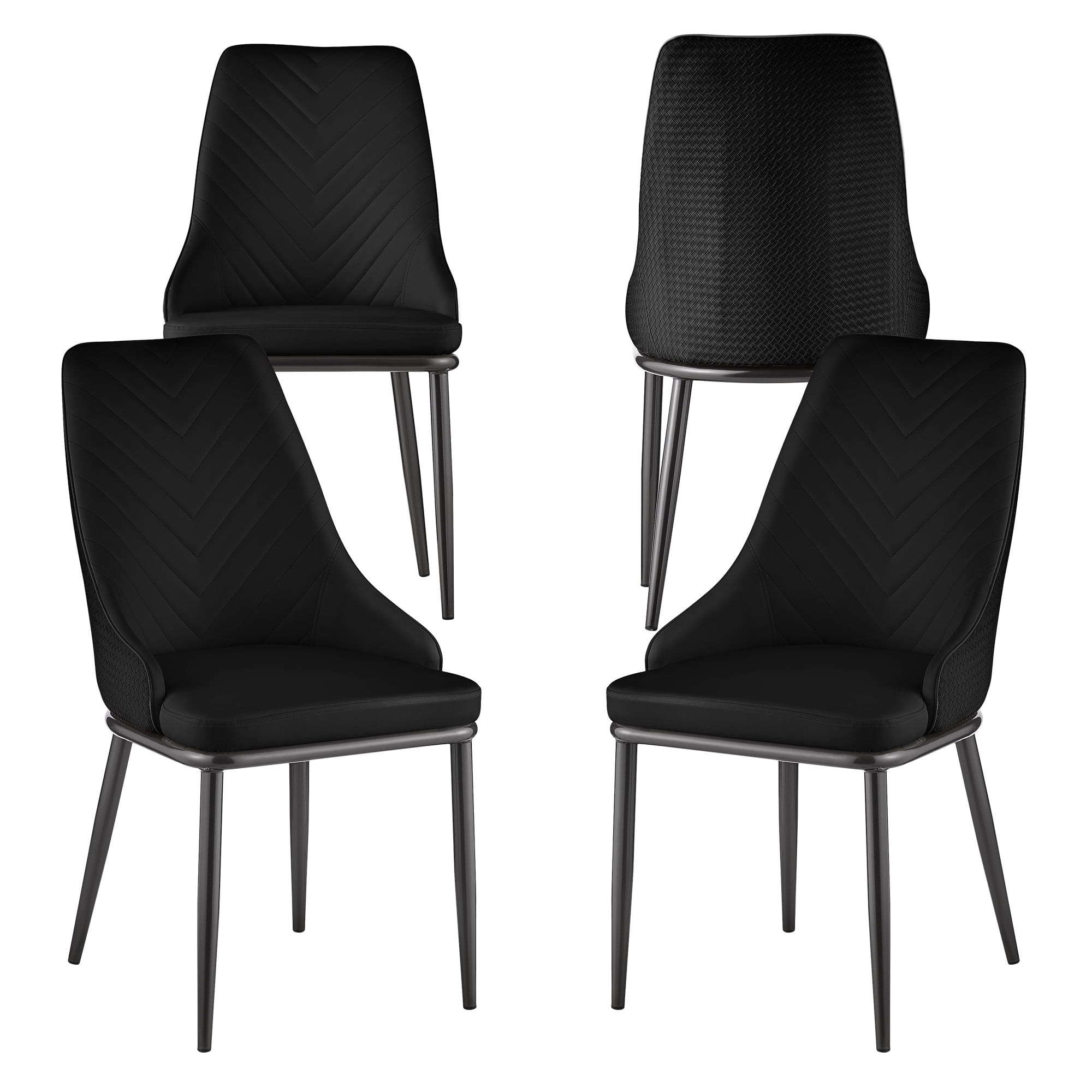 PU Dining Chair Set of 4, Modern Upholstered Weaved Side Chair High