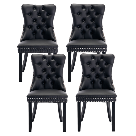 PU Dining Chairs, Accent Diner Chairs with Nailhead Trim and Back Ring Pull, PU and Velvet Fabric Dining Room Chairs, Side Chair Kitchen Chairs with High-end PU Back and Padded (Set of 4)