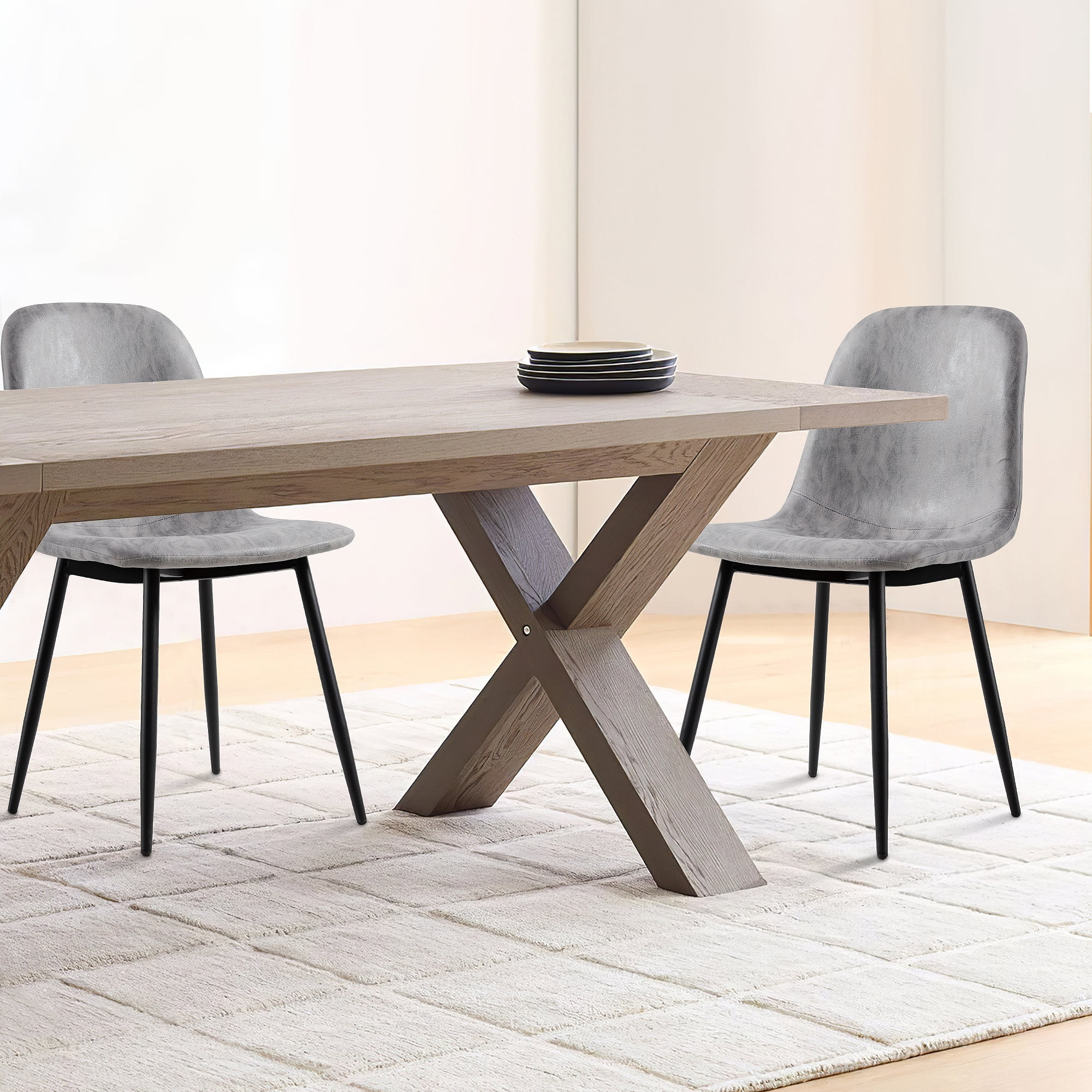 PU Dining Chairs Modern Chair Set of 2,Gray