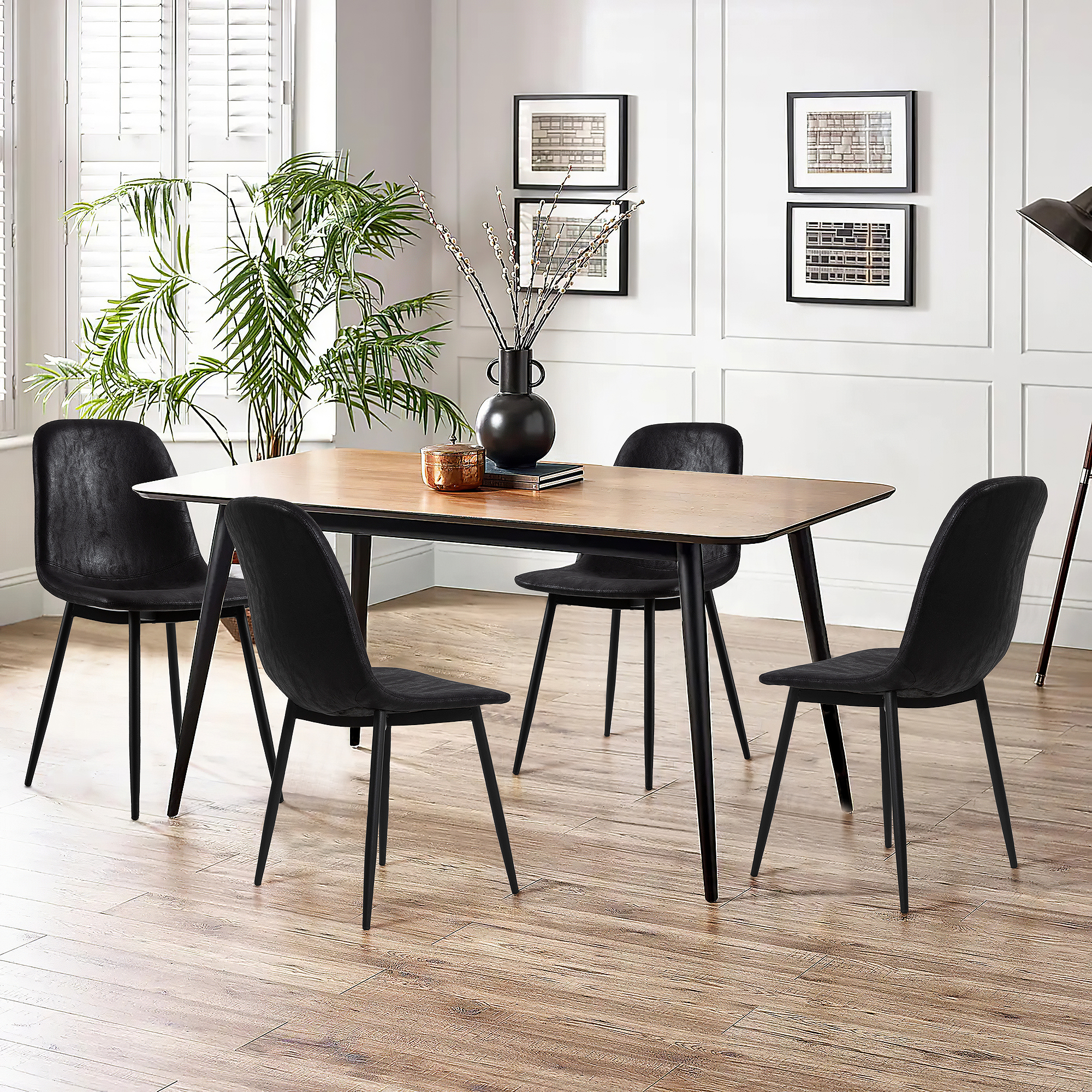 PU Dining Chairs Modern Chair Set of 4 for Home,Black