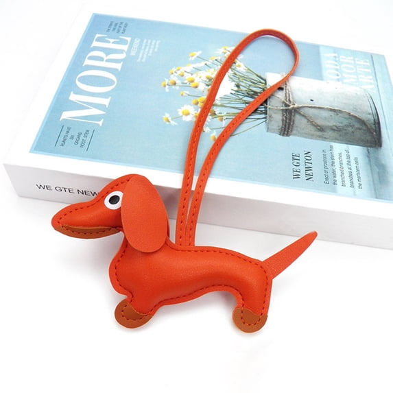 PU Hand Rope Bag Hanging Decoration Cartoon Dachshund Shape Leather Bag Charm Animal Pendant Cute Fashion Accessory,bag charm,PU hanger,cartoon accessory,Red 3,1Pc