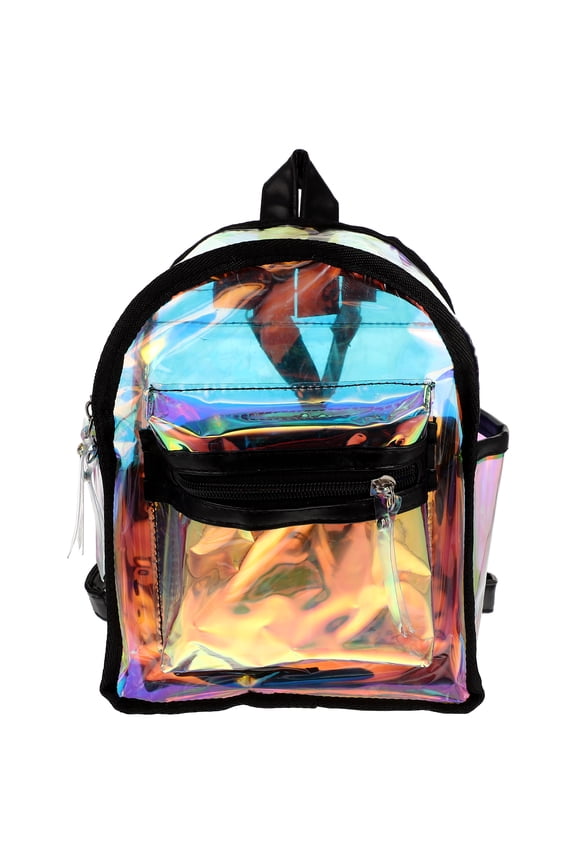PU Holographic Backpack Bling Glitter School Bag Sling Crossbody Bag for Students Outdoor Travel Rucksack ( Black )