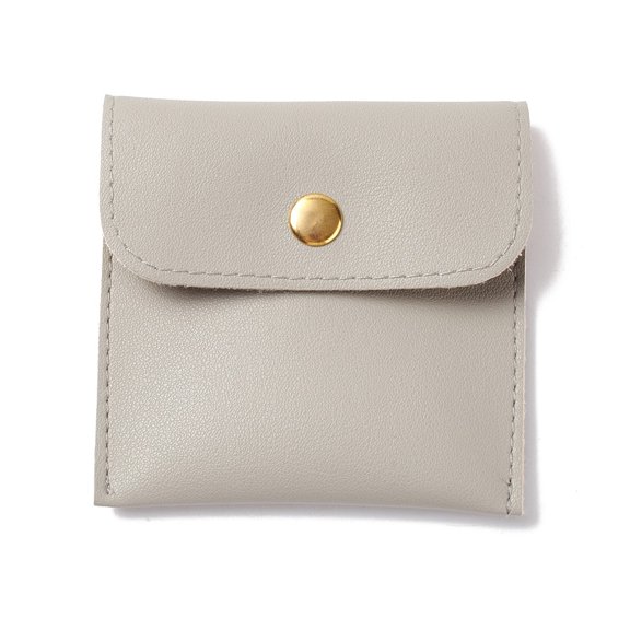 PU Imitation Leather Jewelry Storage Bags with Golden Tone Snap Buttons Square Light Grey 7.9x8x0.75cm