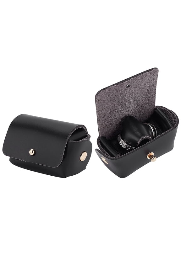 PU Imitation Leather Wedding Ring Pouch Jewelry Storage Bags with Light Gold Tone Snap Buttons Black 4.5x6.8x3.7cm for DIY