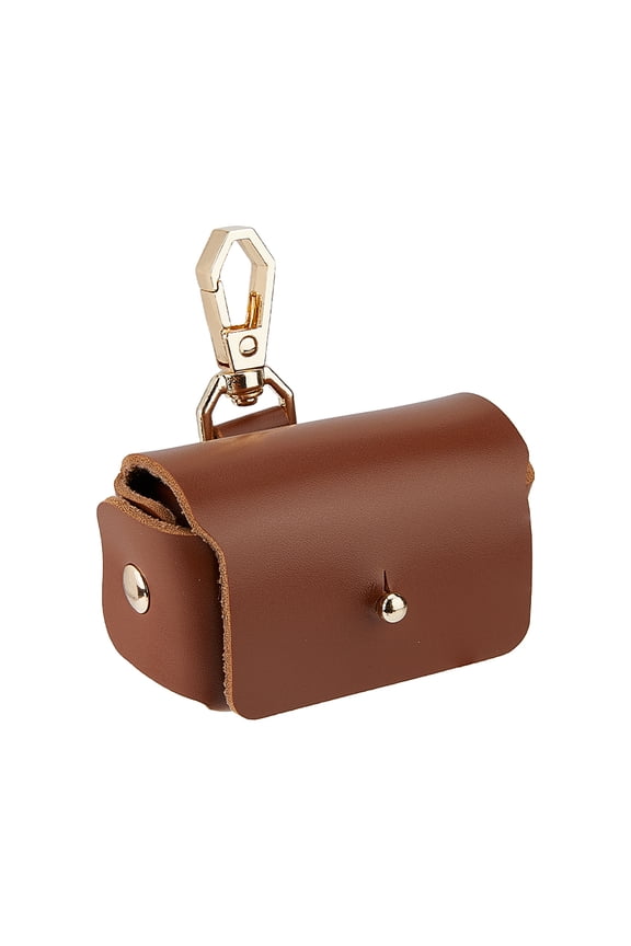 PU Imitation Leather Wedding Ring Pouch Jewelry Storage Bags with Light Gold Tone Snap Buttons Saddle Brown 4.35x7x4.4cm diy