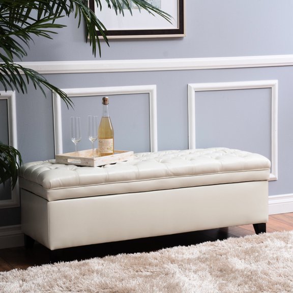 PU Ivory Ottoman for Storage - In Studio, Stores Art Supplies