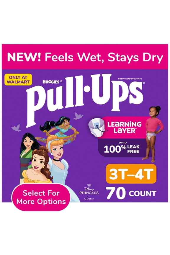 Girls' Potty Training Pants, 3T-4T (32-40 lbs), 70 Count (Select for More)