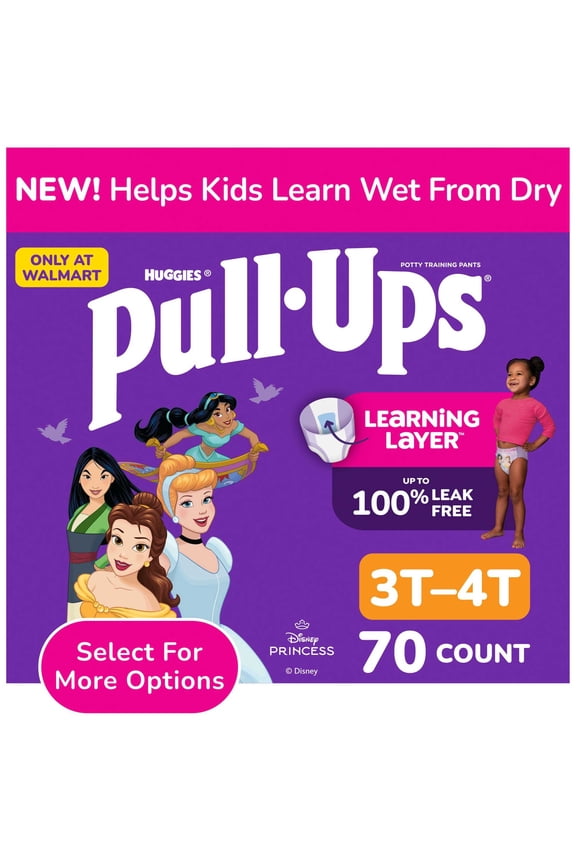 Girls' Potty Training Pants, 3T-4T (32-40 lbs), 70 Count (Select for More)
