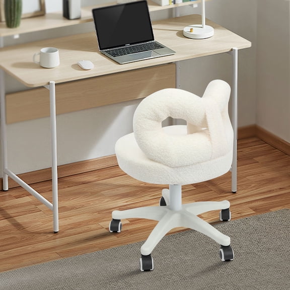 PU Lambswool Cute Bow Backrest Chair, Roller Chair, Make-up Chair 55*65cm
