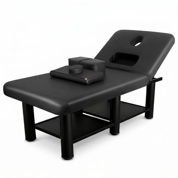 PU Leather 1150 lbs Massage Table, 31.5"Wx75"L 0-45 Adjustable Backrest Massage Bed, Stationary Beauty Bed with Storage, Metal Frame Facial Table for Beauty Makeup