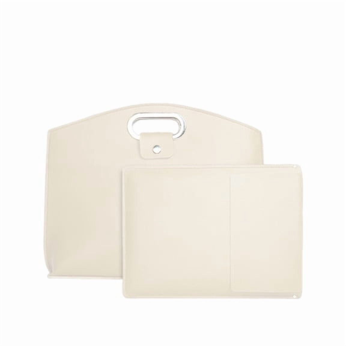 PU Leather 2-in-1 Laptop Sleeve&Pouch Set with Metallic Handle, Waterproof, Laptop Briefcase for Work Travel (White)
