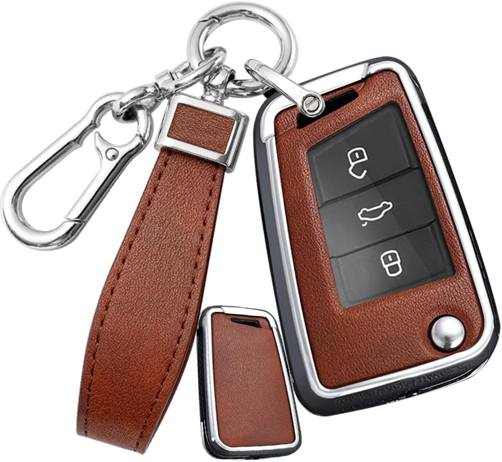 PU Leather 3/4 Button Flip Key Case Holder Protector Keychain for VW ...