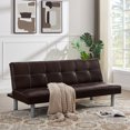 thumbnail image 1 of PU Leather 3-Seater Sofa, Convertible Sleeper Couch Sofa with Metal Legs, Foldable Sofa Bed with Solid Wood Frame for Living Room, Bedroom, Apartment and Hotel, 1 of 7
