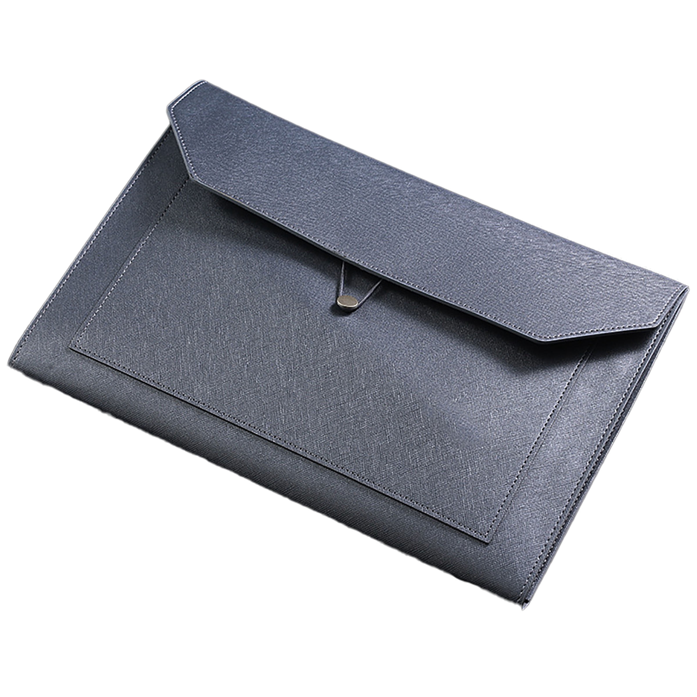 PU Leather A4 File Folder 2 Pockets Portfolio Envelope with Elastic String 3/4 Inch Expansion，Gray
