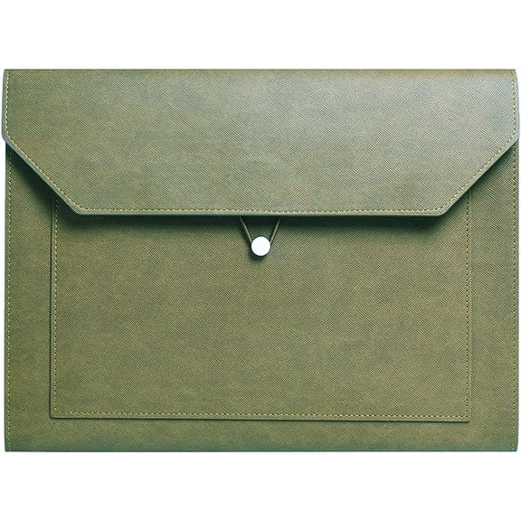 PU Leather A4 File Folder Document Holder 2 Pockets Portfolio Envelope Folder Case with Elastic String 3/4 Inch Expansion (Green)