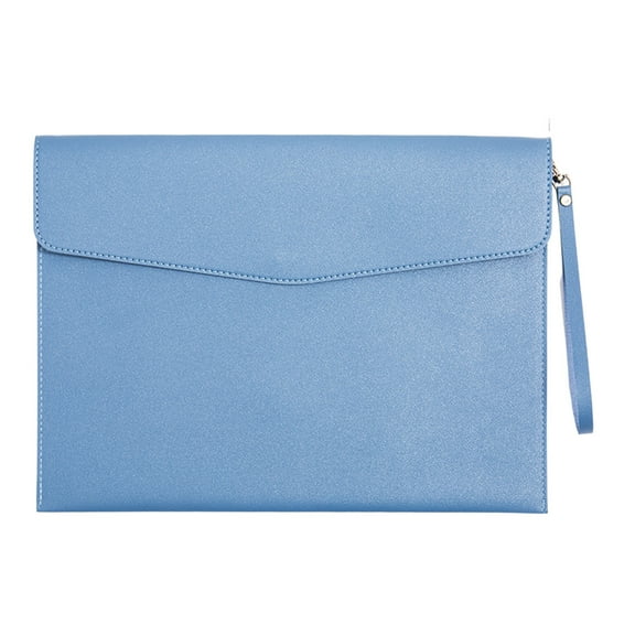 PU Leather A4 File Folder, Document Holder Filing Organizer Portfolio Envelope Folder Case with Snap Closure for Letter Receipt Blue