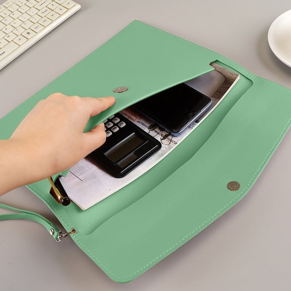 PU Leather A4 File Folder, Large Document Holder Waterproof ,Removable Hand Strap,Envelope Folder Case for Home School Office Stationery