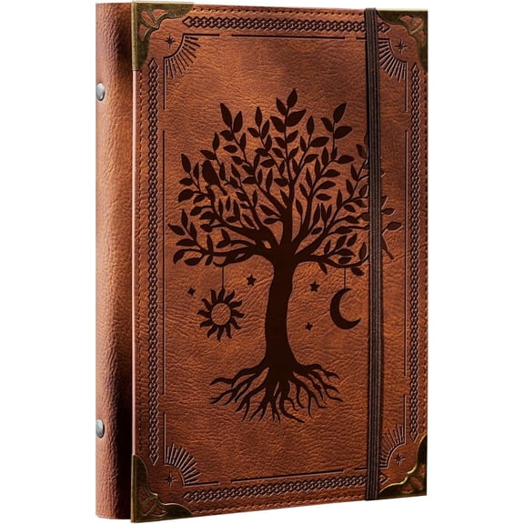A5 PU Leather 6-Ring Binder Cover,Refillable Loose Leaf Planner with Elastic Closure,5.7" x 8.3" Notebook Organizer ,Brown (Paper Not Included)