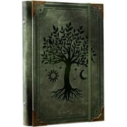 PU Leather A5 Binder 6 Ring Refillable Journal Cover No Refill Paper A5 Planner Binder Loose Leaf Binder for Notebook 5.7 x8.3  with Elastic Closure, Green Tree