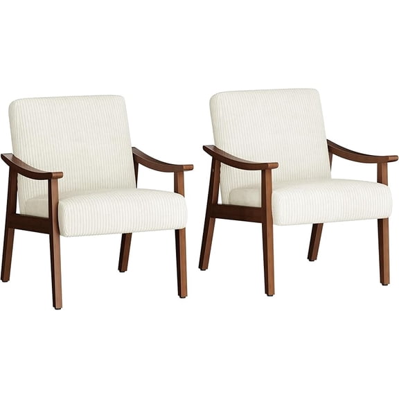 PU Leather Accent Chair, Mid-Century Modern Armchair with Solid Wood Legs, Reading Leisure Chair with High Back for Living Room Bedroom Waiting Room, 2 Pieces