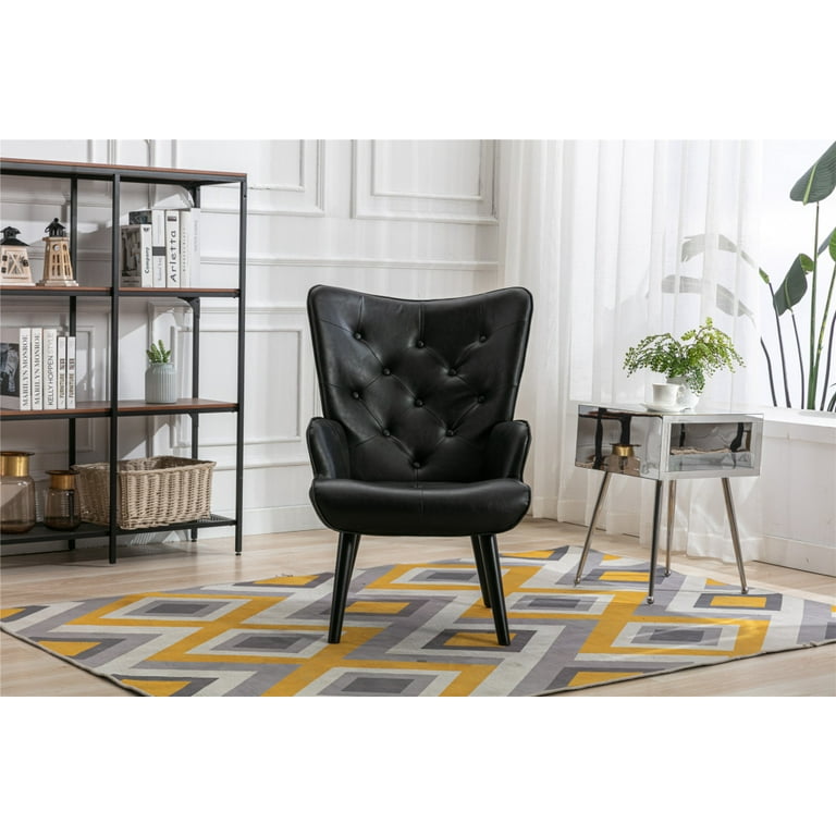 PU Leather Accent Chair Tufted Button Wingback Chair Modern