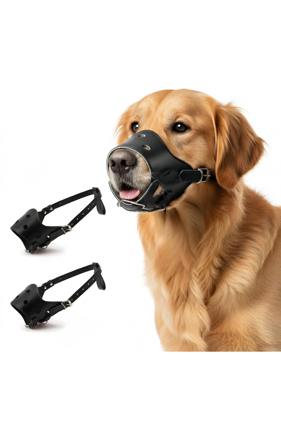 Dog Muzzle, 2 Pcs Adjustable Soft PU Mouth Guard for Medium Dogs, Breathable & Wear-Resistant for Training, Grooming, and Walks