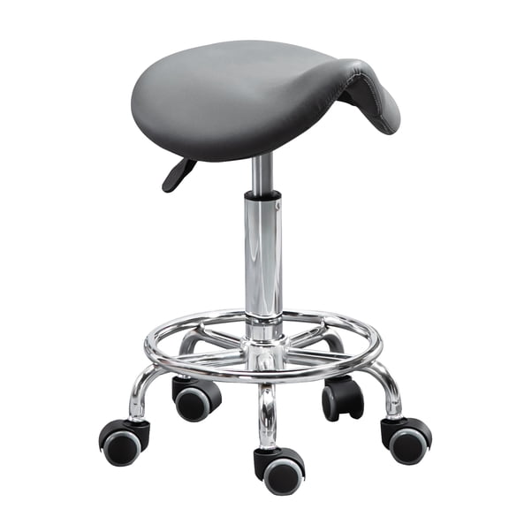 PU Leather Adjustable Saddle Stool, Rolling Stool with Wheels for Massage, Spa, Clinic, Beauty and Tattoo, Gray