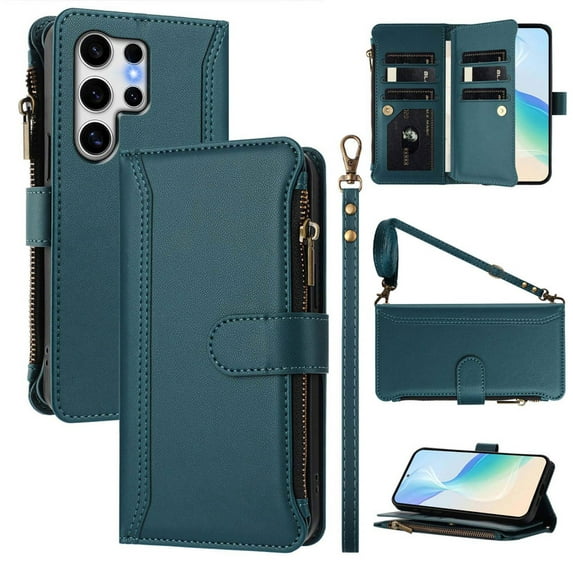 PU Leather All-Round Protective Phone Case Wallet with Wrist Strap for Samsung Galaxy S25 Ultra