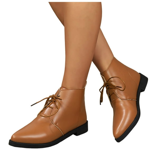 PU Leather Ankle Boots for Women Pointed Toe Lace up Oxfords Shoes Business Casual Work Booties