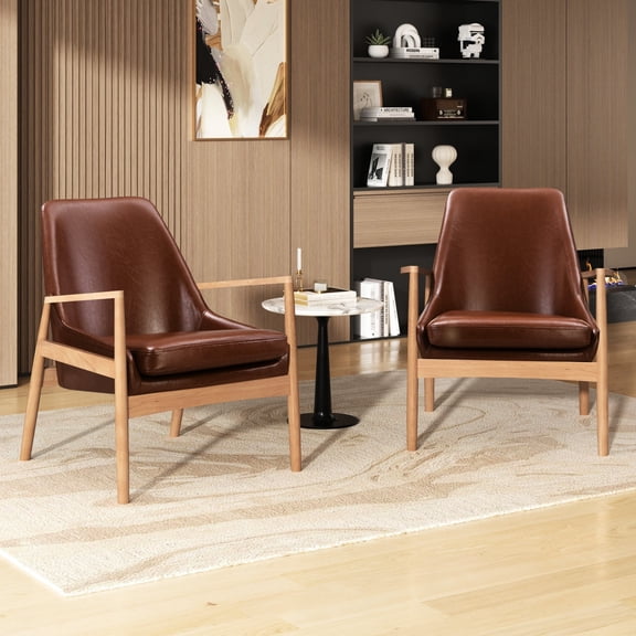 PU Leather Armchair Set | Comfortable Seating Solution for Modern Lifestyle | Solid Wood Frame with Natural Warmth | Easy - to - Clean Upholstery