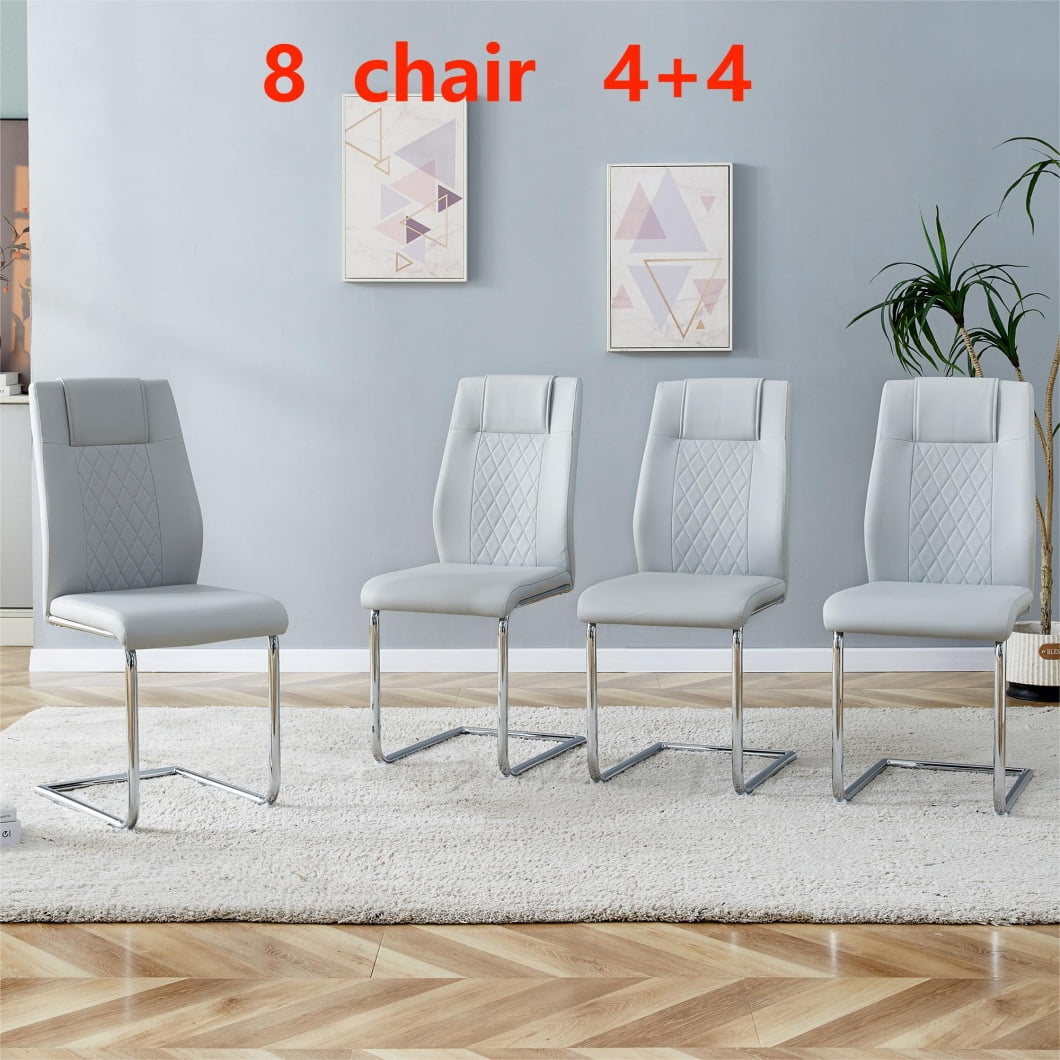 PU Leather Armless Dining Chairs Set of 8, Modern High Back Dining Room Chairs with Metal Arched ...