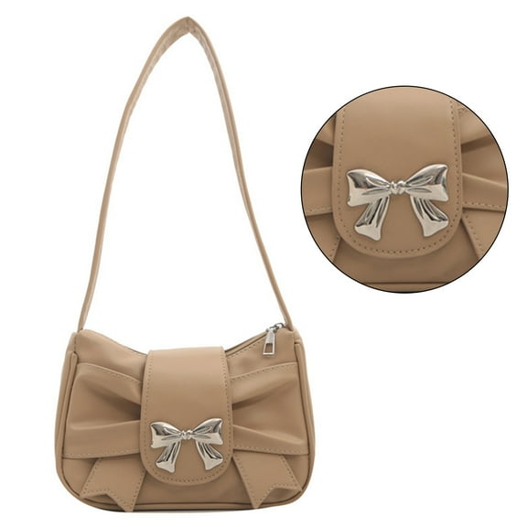 PU Leather Armpit Bag for Women Girls Bow Shoulder Bag Fashion Shopping Dating Bag French Pleated Underarm Bag