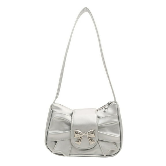 PU Leather Armpit Bag for Women Girls Bow Shoulder Bag Fashion Shopping Dating Bag French Pleated Underarm Bag