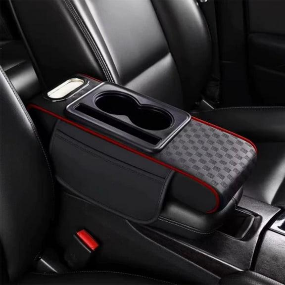 PU Leather Auto Center Console Armrest Pillow for Long-Distance Driving with Cup Holder and Storage Function