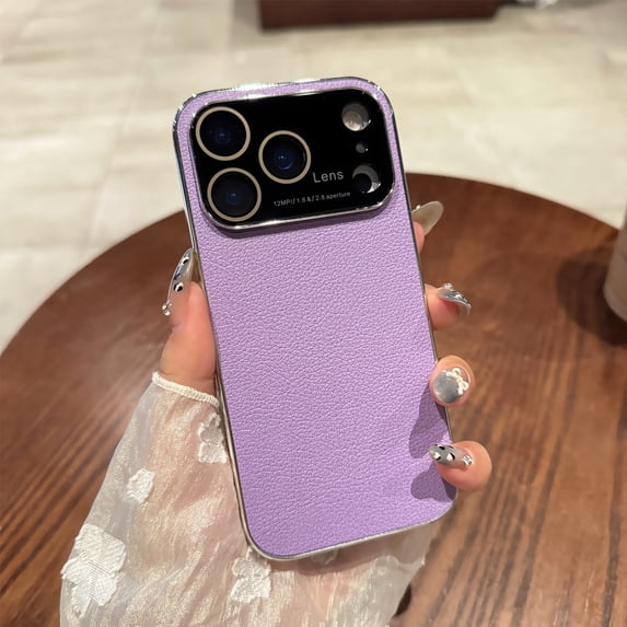 PU Leather Back Case for iPhone 15 Plus, Turn Your Phone into iPhone 17 Pro Max, Luxury Ultra Slim Anti-Scratch Lightweight PC Plating Protective Phone Cover Compatible with Wireless Charging, Purple