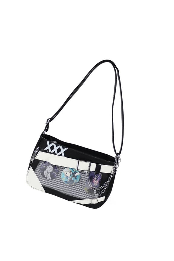 PU Leather Badge Display Crossbody Purse Messengers Bag Aesthetic Shoulder Bag for Fashionable Teens Women