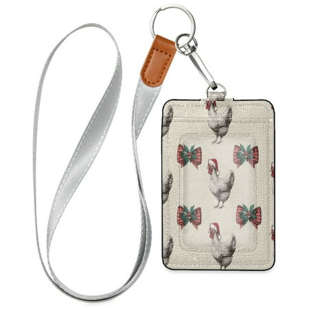 PU Leather Badge Holder ID Badge Holder with Lanyard for Cards & Credentials Bow and Chickens