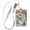 thumbnail image 1 of PU Leather Badge Holder ID Badge Holder with Lanyard for Cards & Credentials Christmas Design with Snowmen, 1 of 6