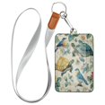 thumbnail image 1 of PU Leather Badge Holder ID Badge Holder with Lanyard for Cards & Credentials Colorful Turtles and Birds Pattern, 1 of 6