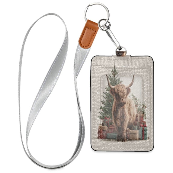 PU Leather Badge Holder ID Badge Holder with Lanyard for Cards & Credentials Cow and Christmas Gifts