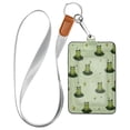 thumbnail image 1 of PU Leather Badge Holder ID Badge Holder with Lanyard for Cards & Credentials Cute Frogs on Lily Pads, 1 of 6