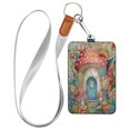 thumbnail image 1 of PU Leather Badge Holder ID Badge Holder with Lanyard for Cards & Credentials Cute Mushroom House, 1 of 6