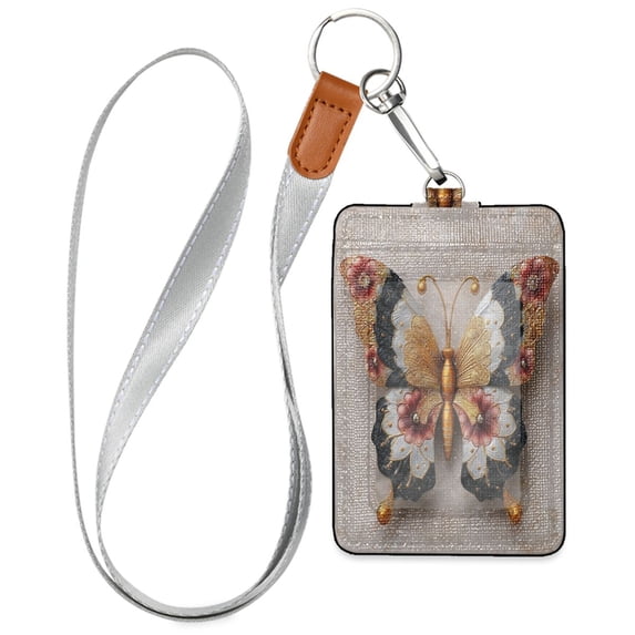 PU Leather Badge Holder ID Badge Holder with Lanyard for Cards & Credentials Gorgeous Colors Butterfly