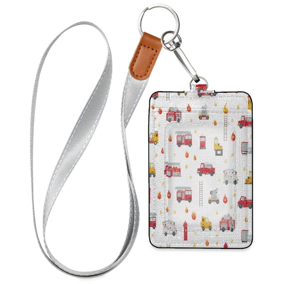 PU Leather Badge Holder ID Badge Holder with Lanyard for Cards & Credentials Red Fiery Awesome Patterns