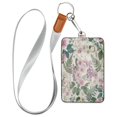 thumbnail image 1 of PU Leather Badge Holder ID Badge Holder with Lanyard for Cards & Credentials Retro Pink Flowers Pattern, 1 of 6