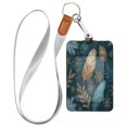 thumbnail image 1 of PU Leather Badge Holder ID Badge Holder with Lanyard for Cards & Credentials Snowflake and Feather Pattern, 1 of 6