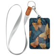 thumbnail image 1 of PU Leather Badge Holder ID Badge Holder with Lanyard for Cards & Credentials Teal and Orange Butterflies, 1 of 6