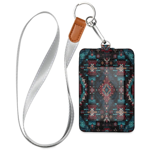 PU Leather Badge Holder ID Badge Holder with Lanyard for Cards & Credentials Vibrant Colors Pattern
