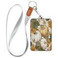 thumbnail image 1 of PU Leather Badge Holder ID Badge Holder with Lanyard for Cards & Credentials Vintage Pumpkin with Leaves, 1 of 6