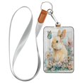 thumbnail image 1 of PU Leather Badge Holder ID Badge Holder with Lanyard for Cards & Credentials Watercolor Adorable Bunny, 1 of 6